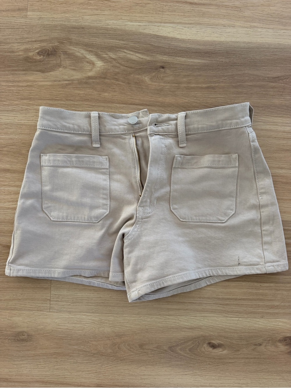 Just Black Beige High-Rise Jean Shorts with Patch Pockets